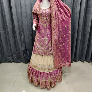 QUNOOT CLOSET Salwar Kameez Dupatta Morado Bordado, Ropa de Boda India y Pakistaní para Mujer, Secado Rápido, Nailon/Poliéster - Product Image 1