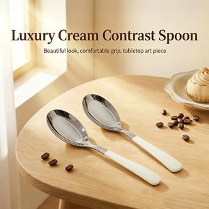 Cuillère <span class=keywords><strong>à</strong></span> dîner en acier inoxydable pour la cuisine domestique, finition miroir, manche crème de luxe, couverts sûrs pour les aliments, approvisionnement en gros - Product Image 2