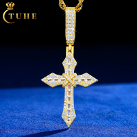 Colgante de cruz cónica con incrustaciones de moissanita VVS que pasa la prueba del diamante, chapado en oro, plata de ley 925, joyería cristiana para hombre
