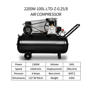 เครื่องยนต์/มอเตอร์แบบพกพา 2.2 กิโลวัตต์ 100 ลิตร 8 บาร์ ไร้น้ำมัน ระบายความร้อนด้วยอากาศ ลูกสูบ 1020 รอบต่อนาที 65x2 สูบ 250 ลิตร/นาที สำหรับงานหนัก - Product Image 3