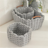 Panier de rangement multifonction en corde de coton tissé à la main avec poignée pour cosmétiques, rouge à lèvres, fards à paupières - Boîte de rangement de bureau