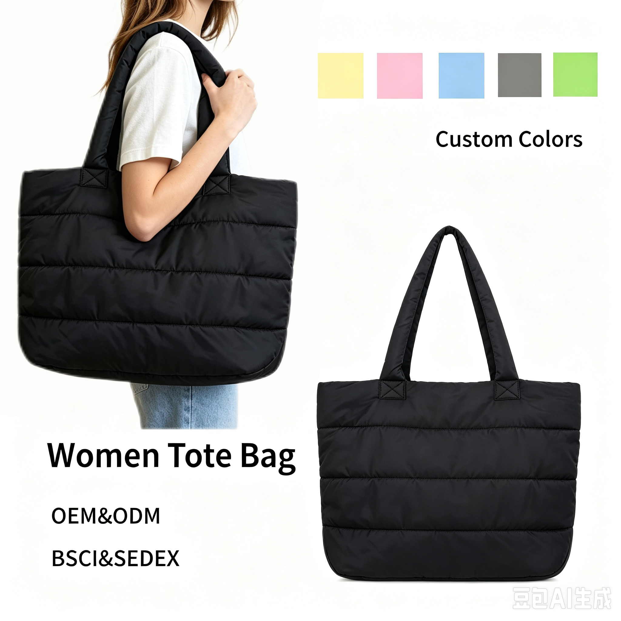 Lightweight Puffer Tote Bag Large Capacity Soft
