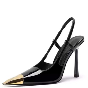 Sandalias de Tacón Alto de Diseño de Lujo, Último Modelo 2026, Cuero Genuino, Elegantes, con Punta Dorada, para Mujer, Ideales para Bodas y Fiestas - Product Image 1