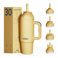 Gobelet isotherme personnalisé en acier inoxydable de 30 oz, à double paroi, avec revêtement en poudre, anti-fuite, avec couvercles à paille rabattable, idéal pour un cadeau