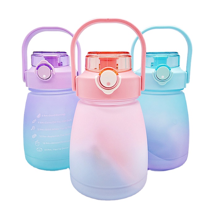 cartoon 1.3L round big capacity children clear juice tumbler portable bpa free school kids plastic water bottle with straw