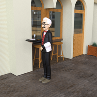 Statue de serveur en résine personnalisée pour personnes âgées Figurine de serveur grandeur nature servant de majordome pour restaurant et affichage décoratif à la maison
