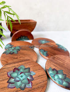 Posavasos de madera con estampado para café y té, producto de madera Natural para servir posavasos para Hotel y restaurante, hecho a mano, 100% - Product Image 6