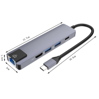 Conector Gigabit Ethernet Multi-Tipo C 5 en 1, Hub USB 3.0 4K, RJ45, Carga Tipo-C a PD 100W, en Existencia