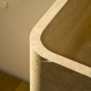 Hand <strong>Caved</strong> Square Natural Stone Travertine Freestanding Pedestal Sink Marble <strong>Basin</strong> - Product Image 3
