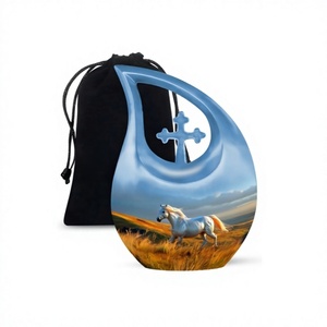 Hermoso caballo blanco en el bosque, urna de cremación con gota de lágrima, urna para adultos para cenizas humanas, urna cruzada grande con bolsa de terciopelo gratis - Product Image 1