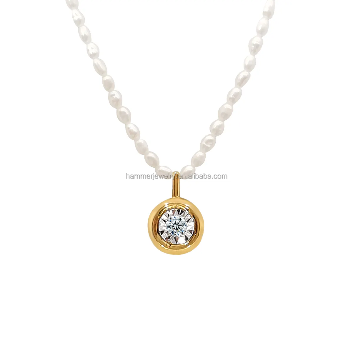 Groothandel 18K Echt Goud Ketting Zoet Water Parels Echte Rijstparels Zeemeermin Diamant Charme Choker Vrouwen Steen Belangrijkste Materiaal