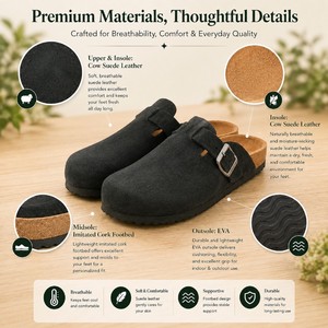 Wholesale <b>Ladies</b>' Cow Suede Leather Clogs Fur Lining <b>Slip</b>‑On EVA Outsole Closed Toe Warm <b>Slippers</b> for for Autumn Winter - Product Image 2