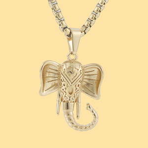 Yunnique Stainless Steel Elephant Square Pearl Pendant Necklace <b>Silver</b> Gold Color Animal Design Fashion Jewelry Men Women - Product Image 1