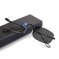Randlose Metall-Photochrome Gleitsichtbrille Unisex Klassischer Quadratischer Rahmen Anti-Blaulicht UV-Schutz Schwarz/Braun