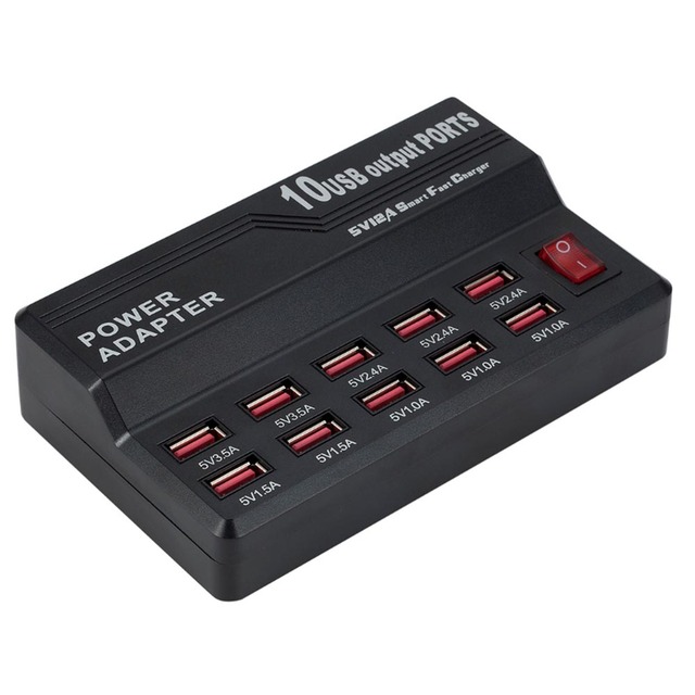 Multi 10 Port 12A 60W Fast Charger USB Power Quick Charge Station for Samsung Mobile Phone Tablet Fast Charging Adapter