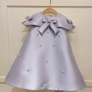 Groothandel Big Strik Kinderkleding 3 Kleuren Vestidos Para Nias Kralen Een Lijn Midden-Oosten Meisjes Elegante Feestjurken