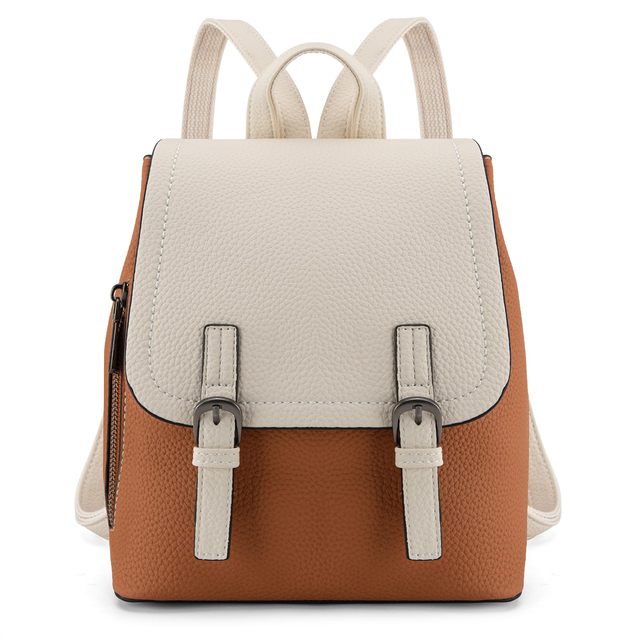 Women's Waterproof Vegan Leather Colorblock Mini Backpack Zipper Closure Convertible Shoulder Bag Strap Cute Small Purse