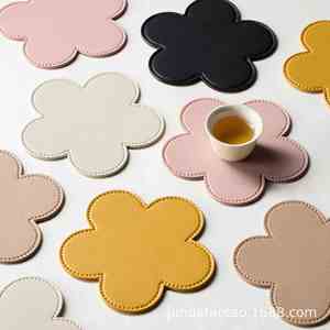 Cute PU Leather Coaster Flower Shaped Heat Insulation Cup Mats <b>Cheap</b> Round Tea <b>Pad</b> for Decor - Product Image 5