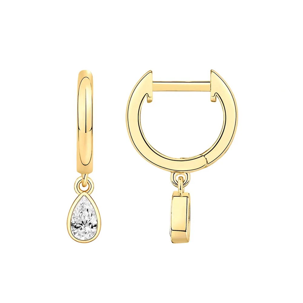RINNTIN EQE55 Fashion Jewelry Earrings Sterling Silver With Zircon Charm Wholesale 14K Gold Plated Dorp Earrings For Women
