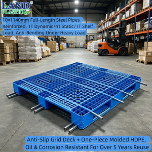 Palette industrielle en plastique HDPE durable à 4 voies, grille antidérapante, palette réutilisable pour chariot élévateur, pour entrepôt et supermarché - Product Image 1