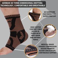 Chaussettes de compression de soutien de la cheville en cuivre pour le sport et le fitness, attelle de cheville, vente en gros