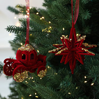 Pendentif d'arbre de Noël en velours rouge bordeaux pour la Saint-Valentin, rubans cadeaux, décoration intérieure