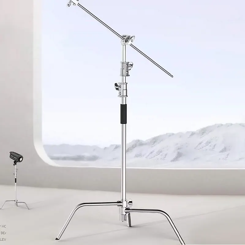 MIAOTU Stand Boom Arm Light Tripod Stainless Steel Adjustable 1.5M to 3.4M Magic Leg C Stand Heavy Duty Photography Light Stand