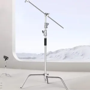 MIAOTU lampu lengan penyangga Tripod, lampu Stainless Steel baja tahan karat dapat disesuaikan 1.5M hingga 3.4M kaki ajaib C berdiri tugas berat, lampu fotografi