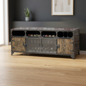 Meuble TV de salon en fer et métal indien, style industriel moderne, vintage et réglable, pour appartement et maison de style farmhouse - Product Image 2