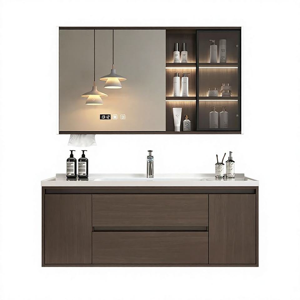Modern Rustic Bathroom Vanity with Solid Wood Base and Stone Basin ...
