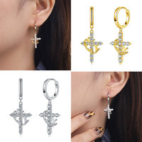 Boucles d'oreilles pendantes en forme de croix et couronne, entièrement serties de diamants, en cristal, bijoux pour femmes, cadeau de Saint-Valentin