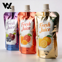 Pochette souple biodégradable personnalisée, résistante à l'humidité, 400-500 ml, transparente, avec bec verseur pour mayonnaise et jus de fruits, avec logo