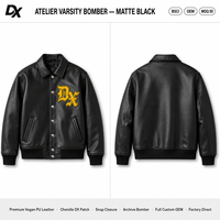 Blouson Bomber en Cuir PU Végétalien Premium Personnalisé avec Patchs Gothiques en Chenille et Ourlet Côtelé – OEM, ODM, Marque Privée, Remboursable, Personnalisable pour les Marques
