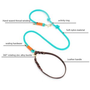 Laisse pour chien en nylon personnalisée avec poignée en cuir, laisse d'entraînement réglable anti-traction, vente en gros de laisses pour chien en nylon - Product Image 6