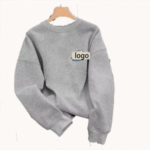 Sweat-shirt à col rond en coton lourd pour homme, coupe ample, pull doublé en polaire, chaleur d'automne, tendance, jeunesse, sans capuche, personnalisable - Product Image 1