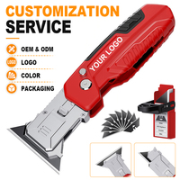 Navaja Plegable 2 en 1 con Raspador, Hoja SK4, Bloqueo de 3 Ángulos, Almacenamiento de Cuchillas Integrado, Clip para Cinturón, Mango de Aleación de Zinc, Venta al por Mayor OEM