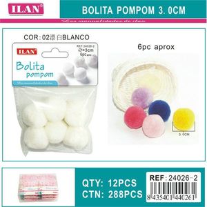 Pompon Ilan Bolita 3.0Cm Bianco per Decorazioni Artigianali e Progetti Fai-da-Te - Product Image 1