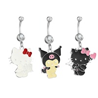 Bijou de piercing pour nombril en acier inoxydable, motif chaton et lapin de dessin animé, idéal pour les cadeaux d'enfants