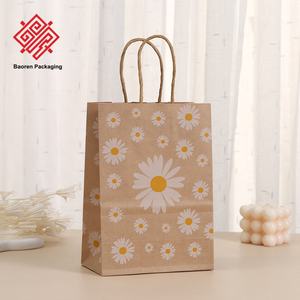 Baoren, venta al por mayor, papel Kraft personalizable, bolsas de embalaje de regalo impresas a mano, diseño de margaritas pequeñas para fiestas y compras - Product Image 3