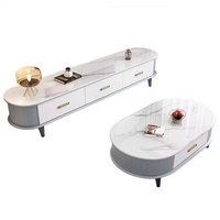 Ensemble Meuble TV et Table Basse en Pierre Frittée de Luxe Moderne – Design Écologique, Durable, Simple et Élégant pour la Maison