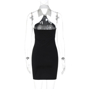 Abito Mini Senza Maniche da Donna, Sexy Vestito Corto Aderente con Colletto per Ragazze - Product Image 6