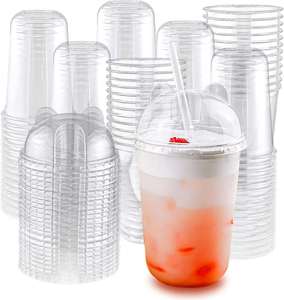 Biodegradable 12oz 90mm Caliber PLA Recyclable Disposable Clear <b>Cups</b> with Lids and Customized Color Saucers - Product Image 4