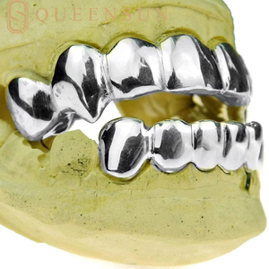 Queensun Fine Jewelry Hip Hop Teeth <span class=keywords><strong>Grillz</strong></span> 925 Sterling Silver Silver Plated Heavy Duty Unisex 5G Weight - Product Image 1