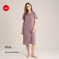 Robe longue minimaliste en crêpe double couche à manches courtes pour femme, collection Printemps-Été, en coton respirant, couleur unie, idéale pour la détente.