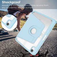 Étui arrière transparent en acrylique rotatif à trois volets en cuir PU pour iPad Mini 6 avec bord en TPU souple et support pour stylet