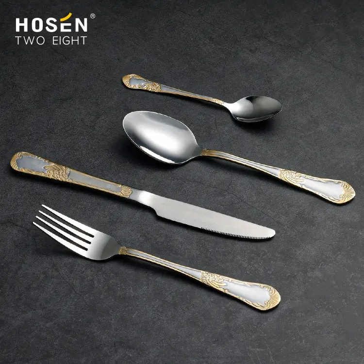 Restaurant Stainless Steel Cutlery Set Luxury Gold Silver Spoon And Fork Kitchen Knives Flatware Sets For Wedding Hotel Cafe