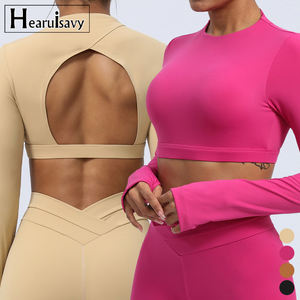 HEARUISAVY nuevo <span class=keywords><strong>esqueleto</strong></span> hermosa espalda Yoga ropa Tops manga larga suave deportes camiseta mujer apretado gimnasio Fitness ropa deportiva - Product Image 1