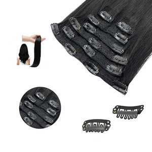 Extensions de cheveux humains à clips, 7 pièces, cheveux vierges brésiliens Remy, lisses, cuticules alignées, vente directe d'usine - Product Image 1