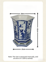 Pot de fleurs hexagonal bleu et blanc de Jingdezhen avec plateau, motif floral et d'oiseaux, pot en céramique antique pour orchidées et bonsaïs