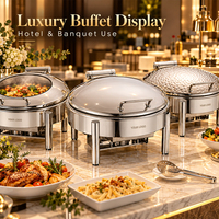 Ensemble de réchauds de buffet ronds professionnels 6L en acier inoxydable avec couvercle martelé, chauffe-plats empilables pour la restauration